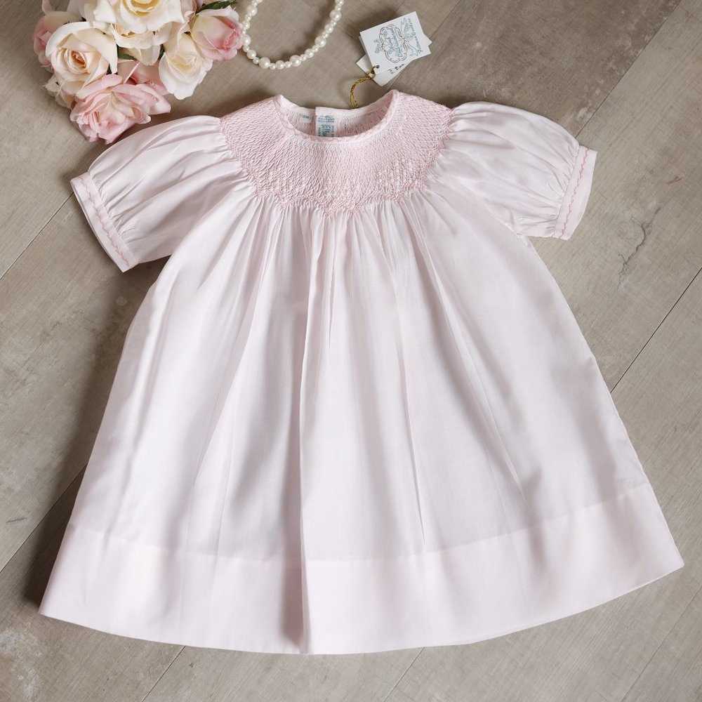RARE Pink Smocked Dress Bishop Float Feltman Brothers Embroidery NWT